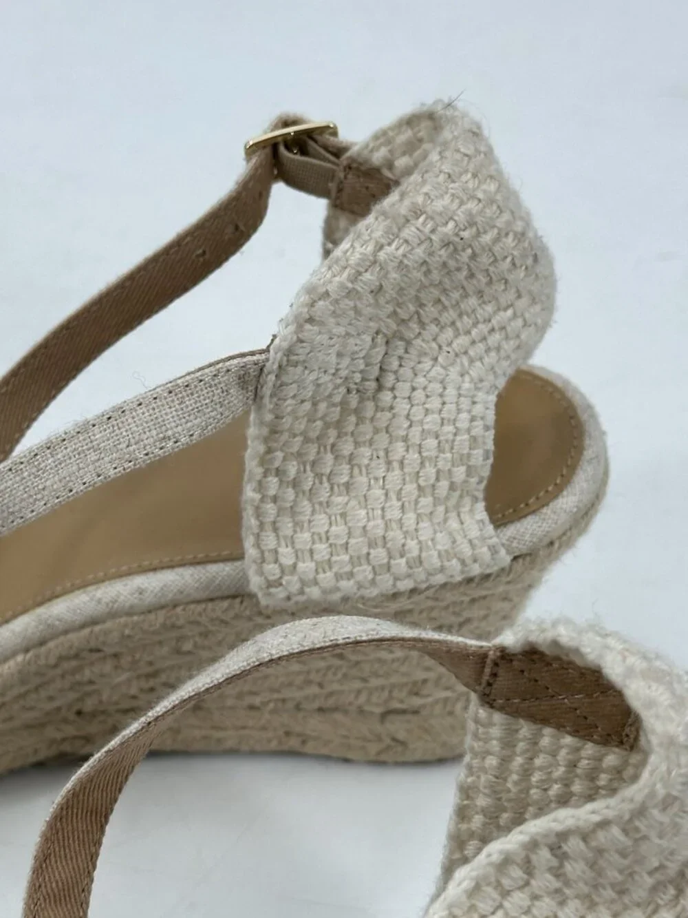 J. CREW Women's Espadrilles Wedge Shoes Factory Tan Canvas Ankle Strap 10M